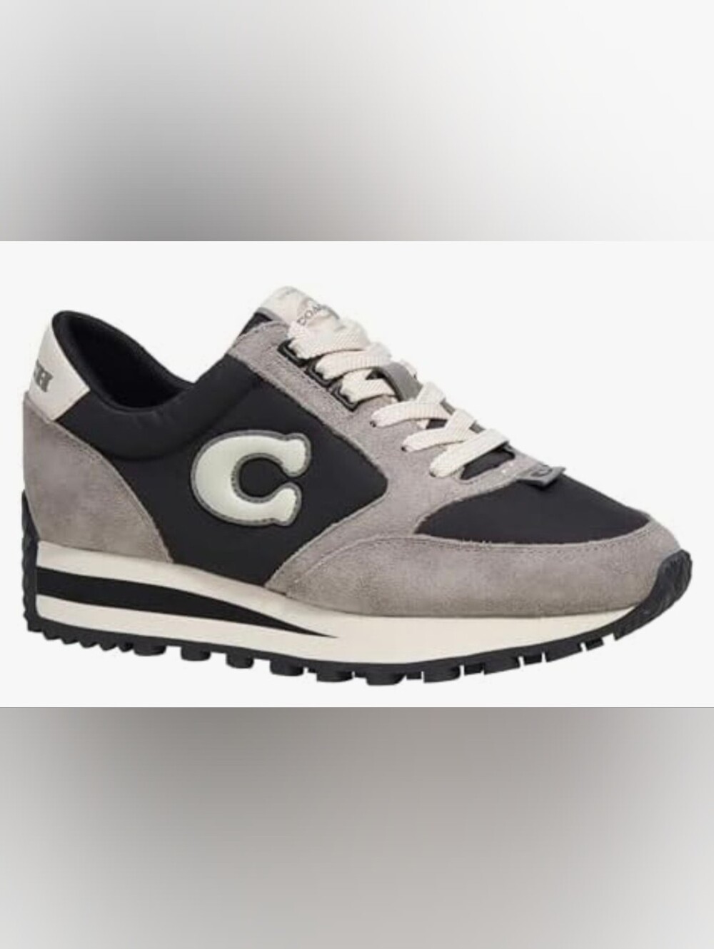 NWB COACH Women's Runner "C" Lace Up Jogger Sneakers, US 5, Black/Chalk
